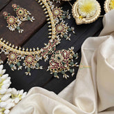 Vriksham Antique Floral & Peacock Guttapusalu Long Neckpiece-Green Bead & Rice Pearl-G20544